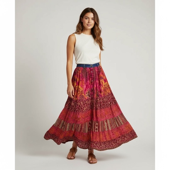 Vintage St. John's Bay Boho Cottagecore Flowy Patchwork Pattern Maxi Skirt, 4 - Picture 2 of 9